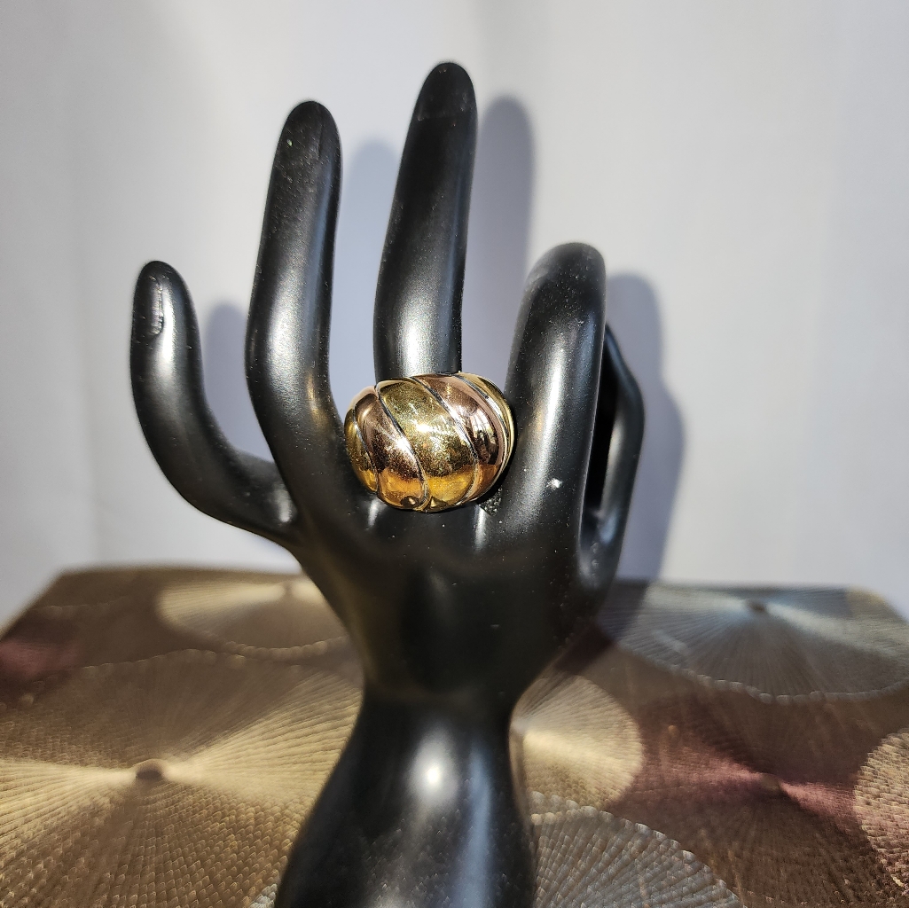 Stately Steel Rosetone Textured Swirl Ring - Size 8